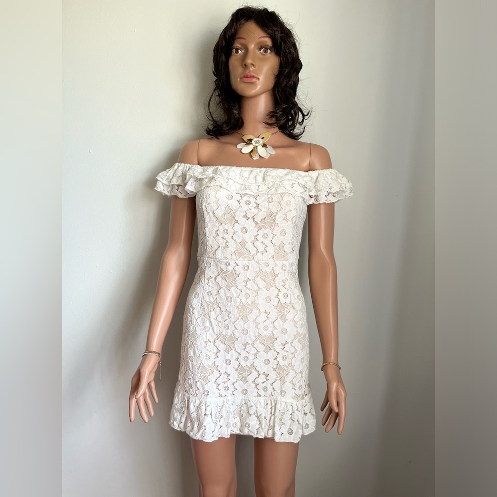 Womens white lace off shoulder dress